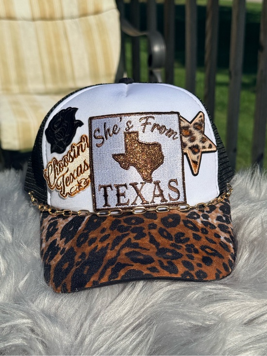 Accessories - She’s From Texas Leopard Chain Trucker Hat - Brown/Black